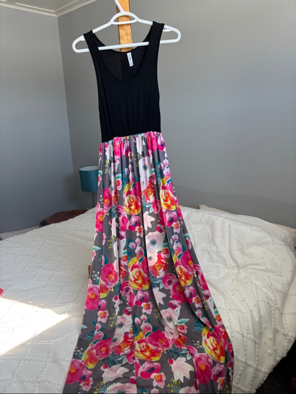 Black & Pink Floral Maxi Dress - Sleeveless Women's Dress